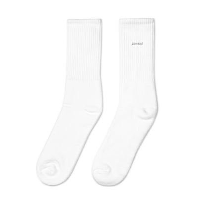 AMEN (The Fighter Collection) Embroidered socks in White