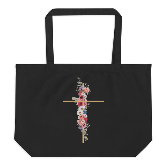 Cross In Bloom (In Bloom Collection) Large organic tote bag