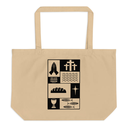 His Love Endures (Center City Collection) Large organic tote bag