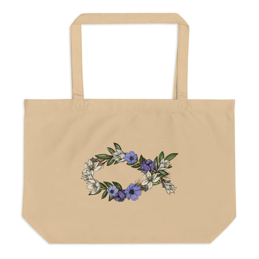 Fish In Bloom (In Bloom Collection) Large organic tote bag