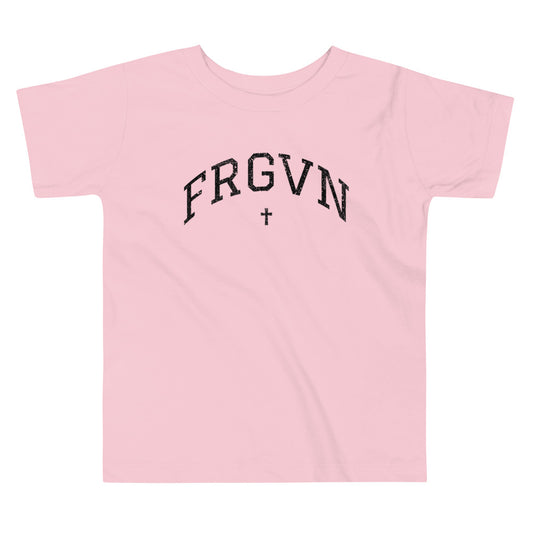 FRGVN Distressed with Cross in Black (Letterman Collection) Toddler Short Sleeve Tee