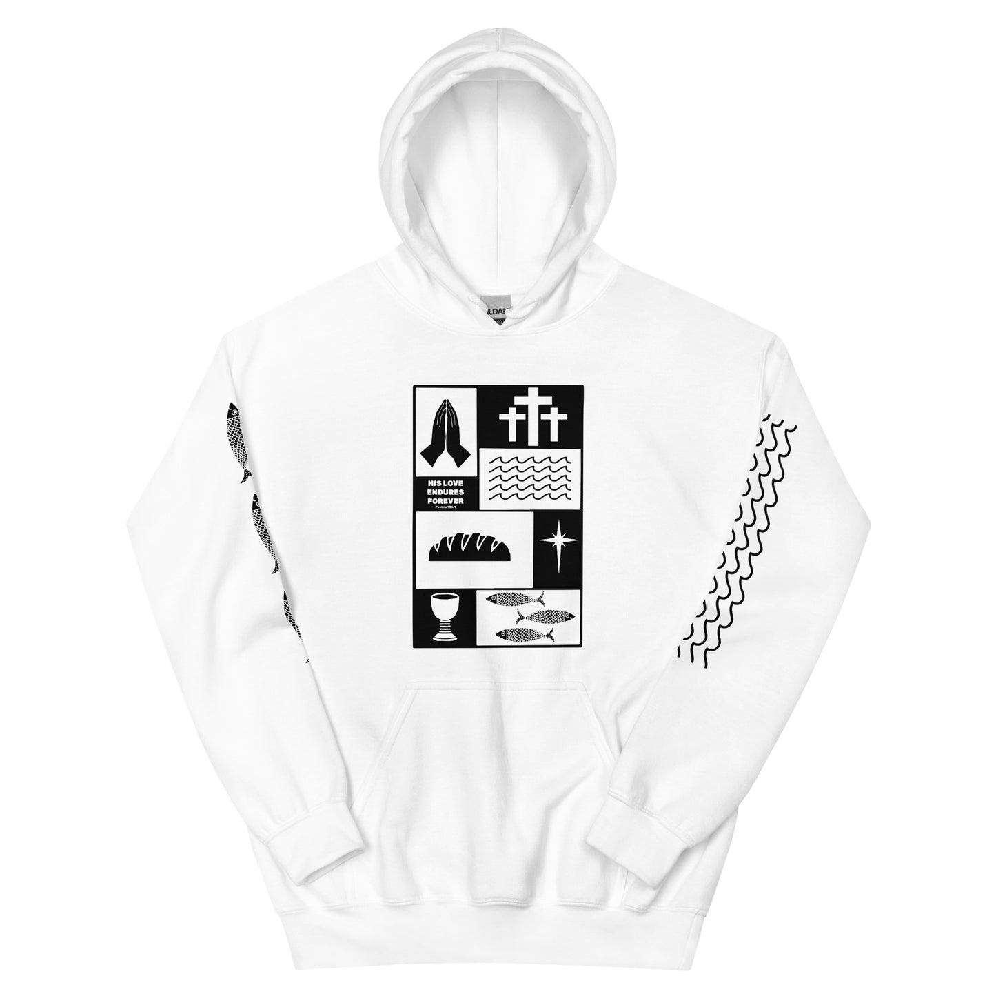 His Love Endures (Center City Collection) Unisex Heavy Blend Hoodie in Black