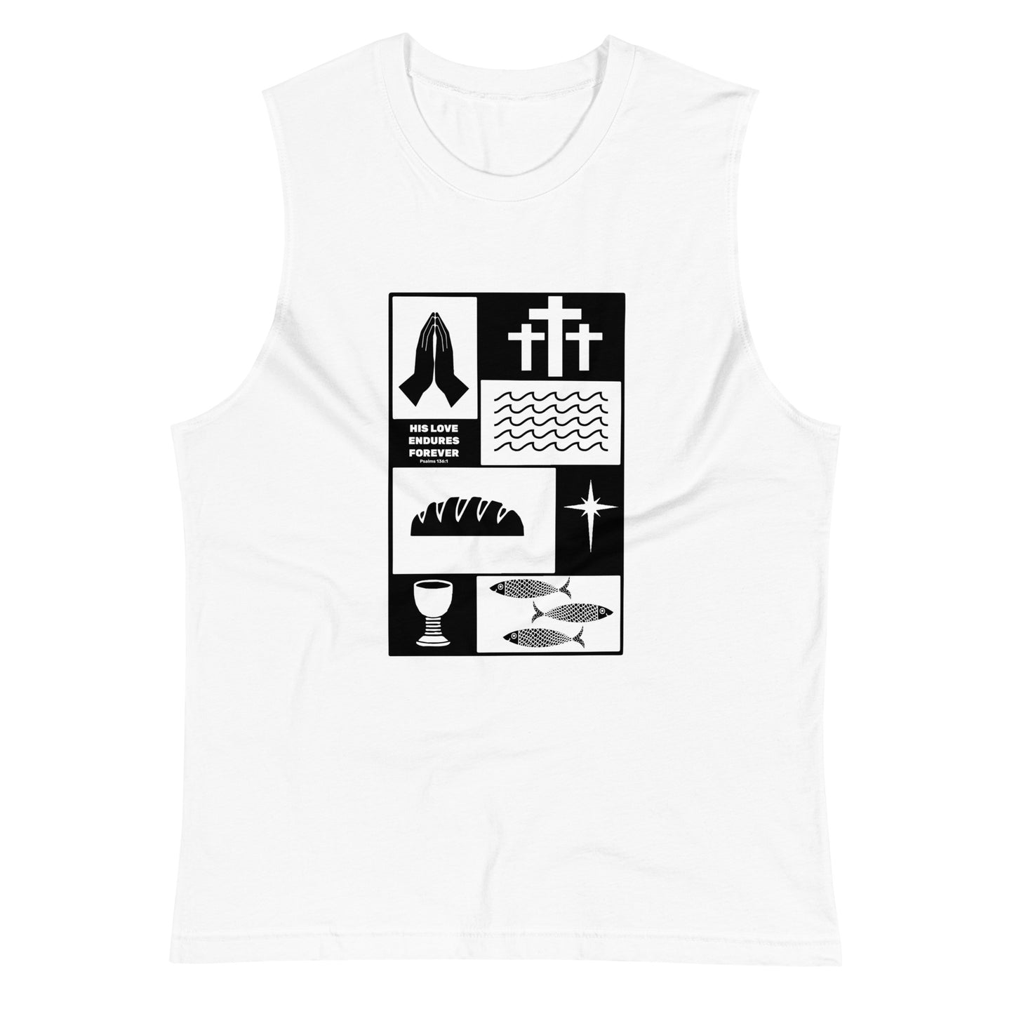 His Love Endures (Center City Collection) Unisex Muscle Shirt in Black