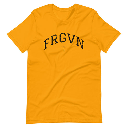FRGVN Distressed with Cross in Black (Letterman Collection) Unisex T-shirt