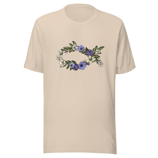 The Fish In Bloom unisex t-shirt in Soft Cream.