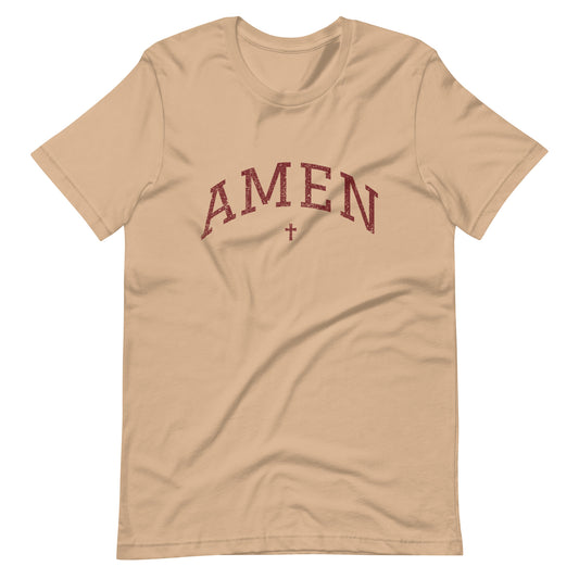 AMEN with Cross in Blood (Letterman Collection) Unisex T-shirt