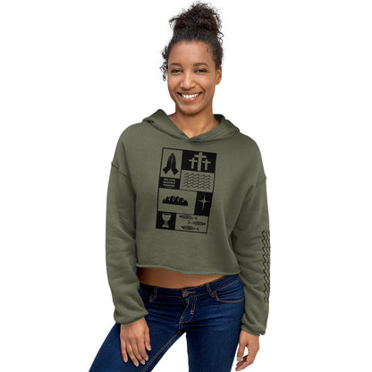 His Love Endures (Center City Collection) Women's Crop Hoodie in Black