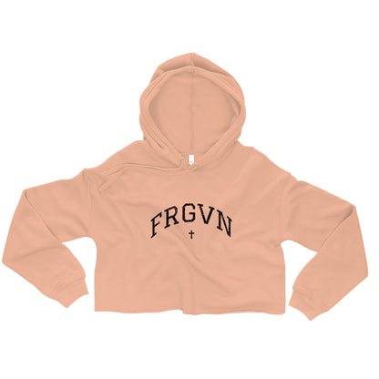 FRGVN Distressed with Cross in Black (Letterman Collection) Cropped Hoodie