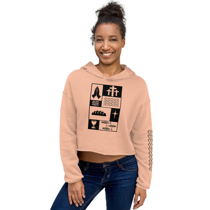 His Love Endures (Center City Collection) Women's Crop Hoodie in Black