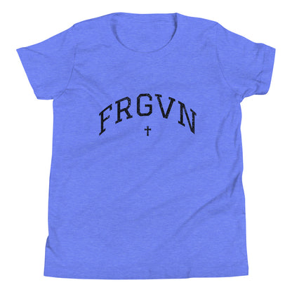 FRGVN Distressed with Cross in Black (Letterman Collection) Youth Short Sleeve T-Shirt